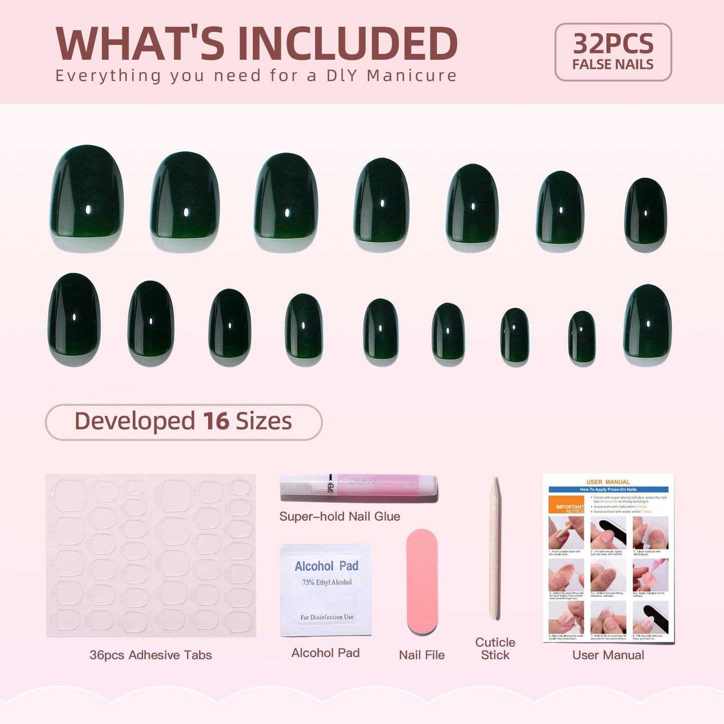 Gel Press On Nails 16 Sizes-32 Pcs Kit D037MH-4