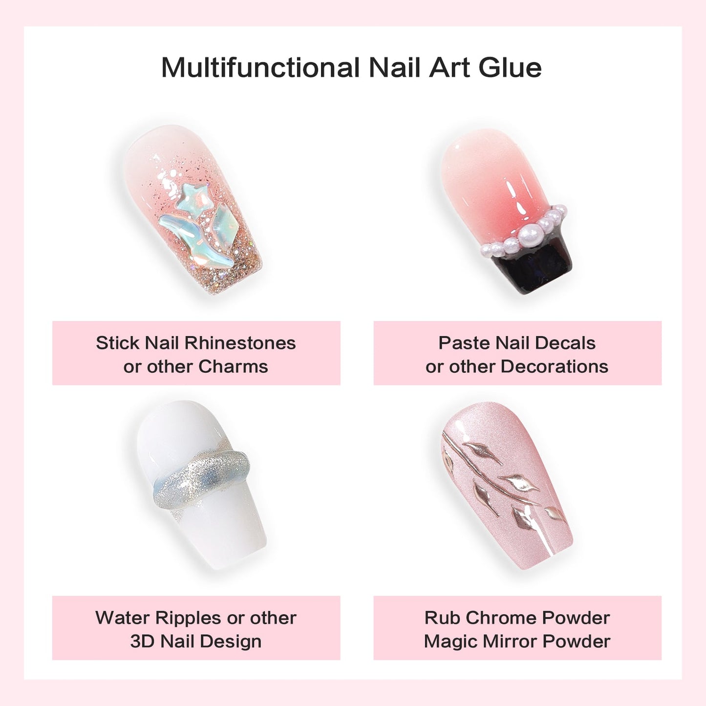 4 in 1 Nail Art Glue Rhinestones 3D Designs and Decorations