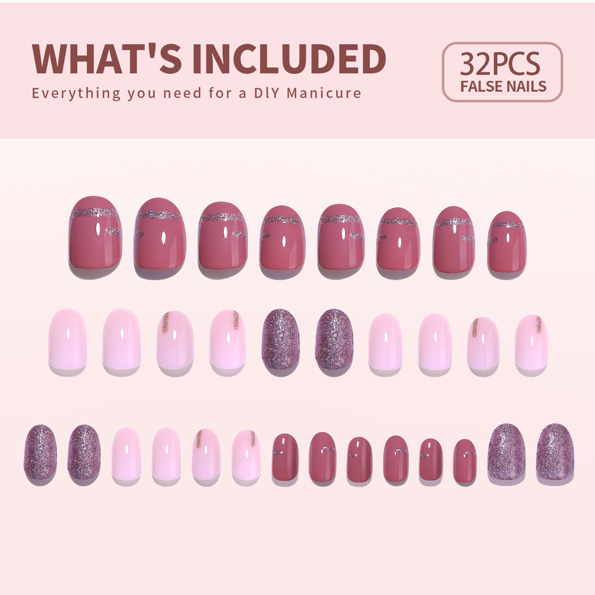 Gel Press On Nails 16 Sizes-32 Pcs Kit X004Q1LDZV