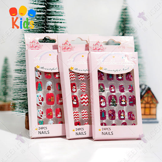 Mini Press On Nails For Kids 24Pcs-12 Size